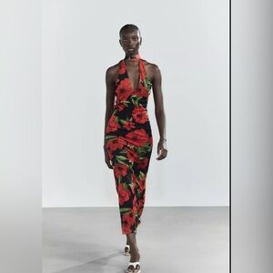 🔥🔥Zara Floral print tulle  scarf Dress